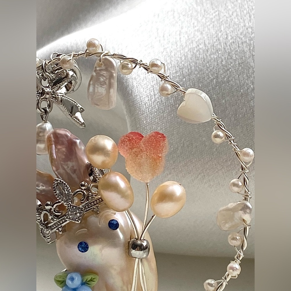 P230-Handmade Premium Flameball Pearl Bunny Detachable Pendant - Picture 12 of 15